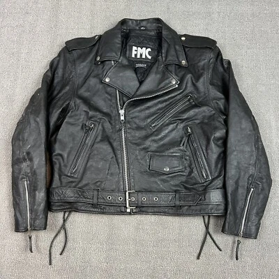 Chaqueta de moto de cuero FMC vintage años 90 superestrella talla 50 primera fabricación Foto 1 de 4