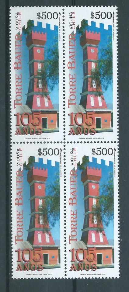 CHILE 2010 Vicuña BAUER TOWER ARCHITECTURE MNH block of 4 - Image 1 of 1