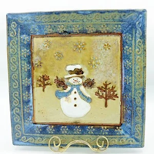 St Nicholas Square Forest Friends Snowman Square Plate - Picture 1 of 3