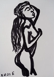 Original Drawing Erotic Female Body Graphics Art Sketch Marker Illustration 8х6" - Picture 1 of 12
