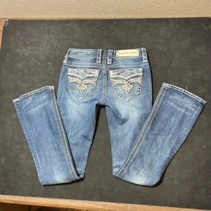 Jeans Rock Revival para mujer 26 azul corte boot tiro bajo lavado oscuro elástico denim - Imagen 1 de 13