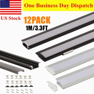 12 Pack Recessed LED Strip Channel Holder Diffuser Flush Mounted 1M/3.3FT - Picture 1 of 10