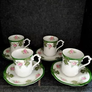 VINTAGE C.T. CHANTILLY GERMANY DEMITASSE TEACUP AND SAUCER SET OF 4 CABBAGE ROSE - Picture 1 of 12