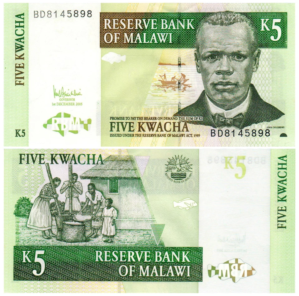 Malawi 5 Kwacha P#36a (1997) Reserve Bank of Malawi UNC - Image 1 of 1