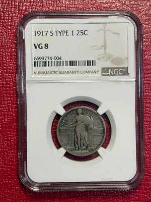 NGC VG 8 1917 S TYPE 1 25C LIBERTY STANDING SILVER QUARTER-MAY484 - Image 1 of 2