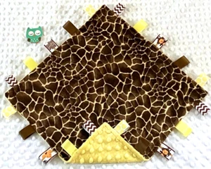 Double Minky! Giraffe & gelbe Minky Snuggle Tag Taggie Sicherheitsdecke Baby - Bild 1 von 1