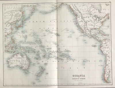 Map Oceania by A & C Black c1879 Map chart large double page colour - Image 1 of 3