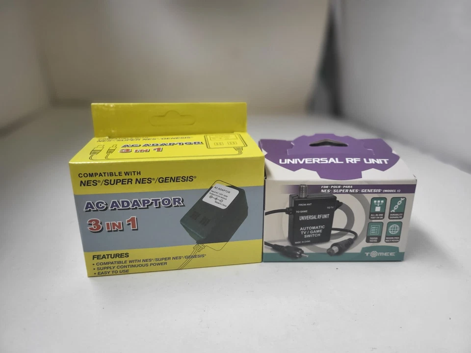 RF RFU Cable TV Switch BOX+ AC Power Adapter for 8 Bit NES Nintendo NEW IN BOXES - Image 1 of 3