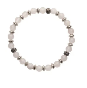 Bracelet Elastic Real Quartz White and Pearls Silver Steel - Bild 1 von 1