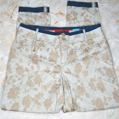 Cartonnier Pants Charlie Trousers Cream with Beige Tan Floral Design 4 - Image 1 of 4