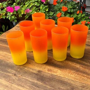 Eight Mid Century Modern Yellow & Orange Candy Corn Beverage Glasses - Picture 1 of 8