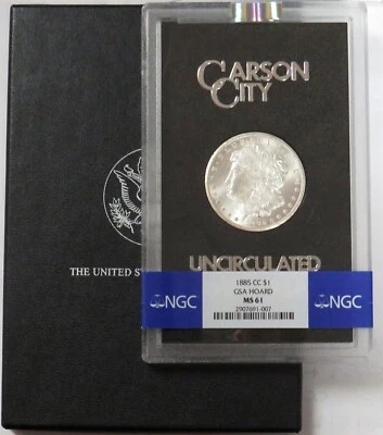 1885 CC CARSON CITY MORGAN SILVER DOLLAR GSA HOARD $1 NGC MS 61 BOX - Image 1 of 3
