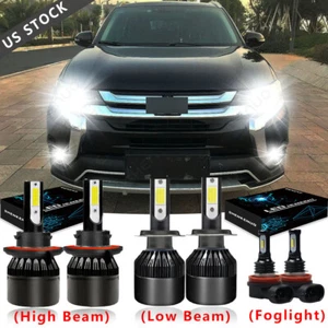 LED Headlight High Low Beam + Fog Light 6000k For Mitsubishi Outlander 2017-2019 - Picture 1 of 12