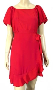 Nwot Sampeel Real Red Tie Wrap Dress Balloon Sleeve M - Picture 1 of 6