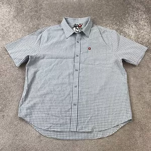 Hawk Button Up Shirt Men's Large Blue White Plaid Short Sleeve Casual - Picture 1 of 8