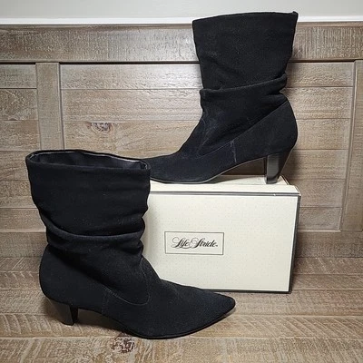 Botas LifeStride para mujer 8 M negras gamuza punta holgadas boho media pantorrilla Brasil Foto 1 de 4