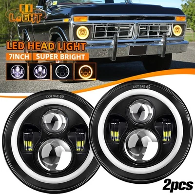 Пара светодиодных фар 7 дюймов для пикапа Ford F-100 F-250 F-350 1953-1977 годов выпуска Halo дневные ходовые огни черные - Изображение 1 из 4