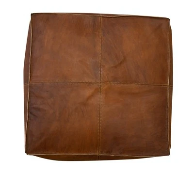 Hand-Tooled Brown Geniune Leather Pouf. UNSTUFFED. Custom Option Available - Image 1 of 4