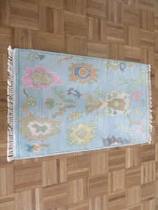 2 x 3 Hand Knotted Light Blue Modern Oushak Oriental Rug G16225 - Picture 1 of 8