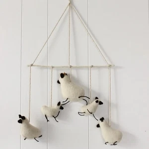 Creative Co-Op Wool Felt Sheep Baby Mobile – Handmade Nursery Decor NEW - Picture 1 of 5