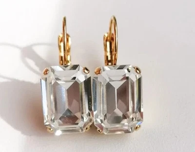 Black Friday! Solitaire Lab Grown Diamond Earring 4Ct Emerald 10K Yellow Gold - Image 1 of 4