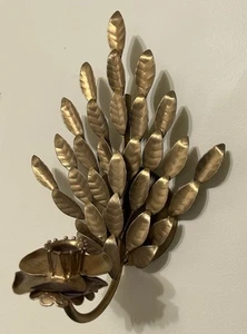 Vtg MCM Gold Tone Metal Wall Candle Holder Flower Leaf Sconce Retro 13” X 9” - Picture 1 of 5