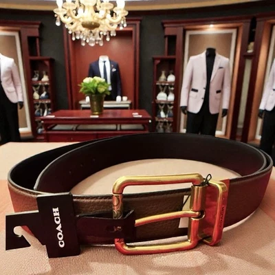 Coach Hombre Reversible Cuero Talla 44 Marrón Guijarro/Negro Liso Latón Antiguo Foto 1 de 4