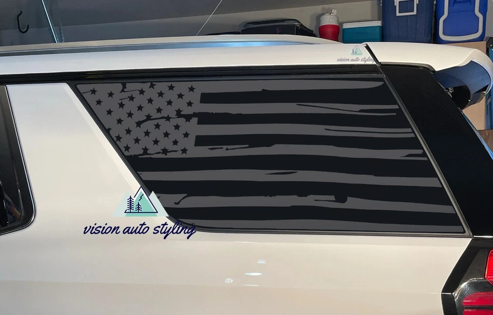 Se adapta a GMC Yukon 2021-2025 cuarto de ventana bandera estadounidense envejecida calcomanía pegatina Foto 1 de 4