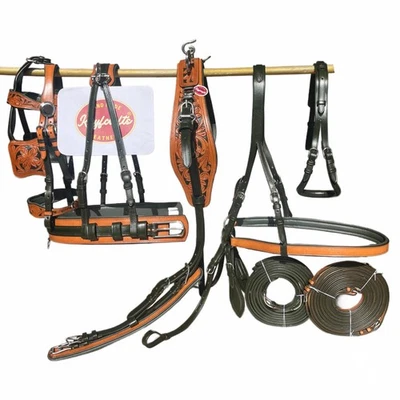 Dual tone olive green leather driving harness for single horse complete set - Image 1 of 4