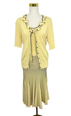 COVERS Womens Yellow Grey 1990s does 1930s Style Skirt Top Cardigan Set Size M - Image 1 of 4