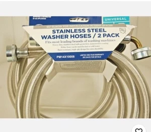GE PM14X10005 Universal 4ft Stainless Steel Washer Hoses 2-PACK - Picture 1 of 1