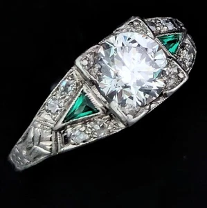 Art Deco GIA 1CT Natural Diamond Platinum Ring Engagement or Statement Vintage - Picture 1 of 16