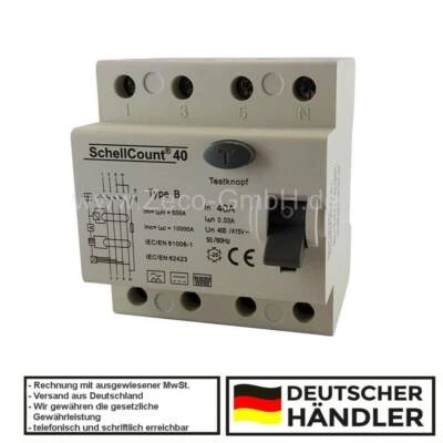 FI / RCD Typ B - Allstromsensitiv - 40A 4-Polig 0,03A / 30mA / E-Mobility Schell - Bild 1 von 4