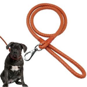 Braided Leather Dog Leash Strong Rolled Walking Lead Traction Rope Heavy Duty