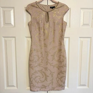 Vestido Jax Etiqueta Negra $158 Rubor Dorado Metálico Pergamino Estrás Cerradura Cóctel - Imagen 1 de 8