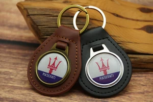 RARE VINTAGE 1970s MASERATI CAR GENUINE LEATHER KEY FOB CHAIN RING Automotive - Bild 1 von 6