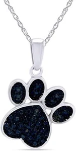 Blue Real Diamond Paw Print Pendant Necklace 14K Gold Plated Sterling Silver - Picture 1 of 7