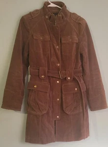 Vintage ESPRIT Women's Long Brown Suade/Corduroy Coat Front Pockets Belted Sz S - Picture 1 of 16