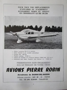 1971 PUB AVIONS PIERRE ROBIN DIJON HR 100/200 AIRCRAFT F-BSJY ORIGINAL FRENCH AD - Imagen 1 de 1