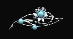 Vintage 60's SARAH COVENTRY Silver Tone Pin/Brooch w/ Turquoise Cabs  - Picture 1 of 5