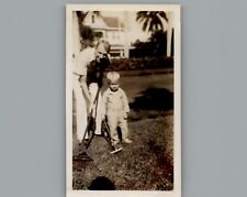 Antique 1940's Raking the Garden with Dad - Black & White Photography Photo