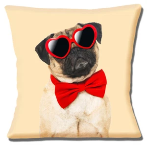 Gafas de sol Pug Cojín cubierta corazón arco rojo crema de vacaciones 16x16 pulgadas 40 cm - Imagen 1 de 3