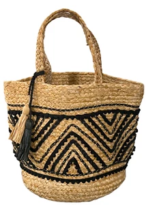 NUEVO BOLSO DE MANO CHICO'S POM POM YUTE NEGRO ADORNADO EN ZIG ZAG - Imagen 1 de 10