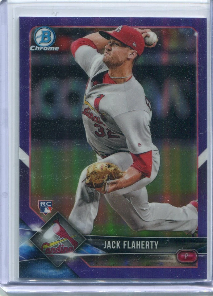 2018 Bowman Chrome Purple Refractor Jack Flaherty Rookie 32/250    Jersey Number - Image 1 of 1