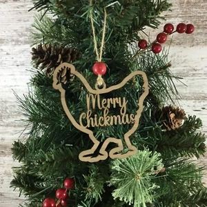 Merry Chickmas Wood Chicken Christmas Ornament - Picture 1 of 5
