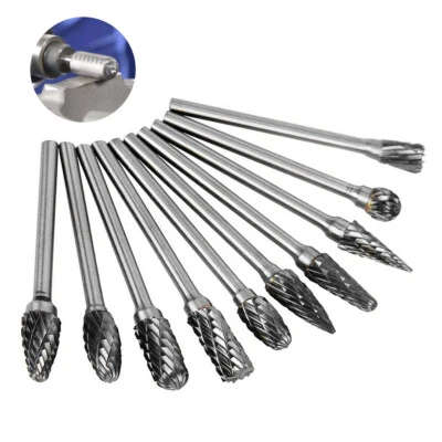 10Size Rotary Burr Bit Tungsten Carbide Point Die Grinder Shank Carving Set Tool - Image 1 of 4
