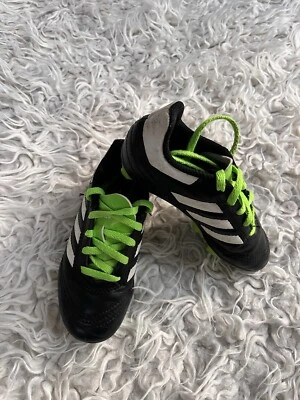 Adidas Soccer Cleats Unisex Black White Kids size 11K Neon Green Laces - Image 1 of 4
