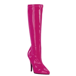 Pleaser USA Seduce-2000 Hot Pink Patent Plain Stretch Knee Boot IN-STOCK