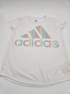 Girl's Large Adidas Tee White With Multicolor Logo - Picture 1 of 4