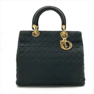 Christian Dior Lady dior Cannage Hand Bag Tote Bag Nylon Black W/Chram - Picture 1 of 9